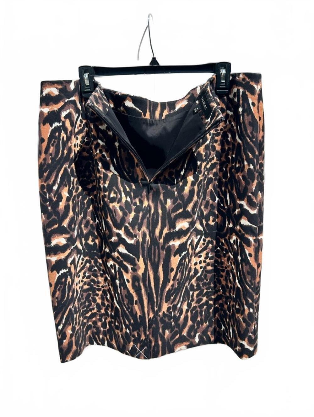 Talbots Leopard-Print Pencil Skirt in Brown, Black, Ivory Fully Lined | Size 16